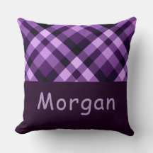 Plum Violet Plaid Monogramme Grand oreiller à lanc