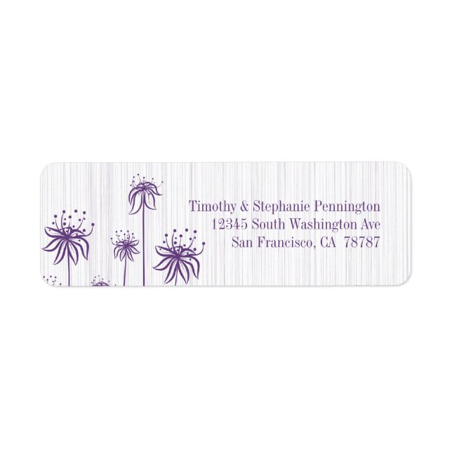 Plum violet rayures florales mariage étiquette de  (Devant)