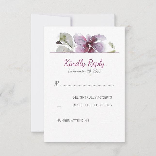 Plum Watercolor Blossom Wedding Cartes RSVP (Devant)