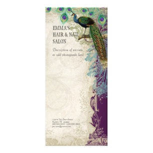 Plume baroque vintage de paon de carte de tarifs