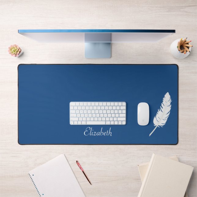 Plume blanche de cygne et calligraphie sur bleu la (Bureau 1)