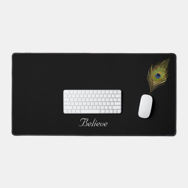 Plume de paon et calligraphie sur fond noir (Clavier et souris)