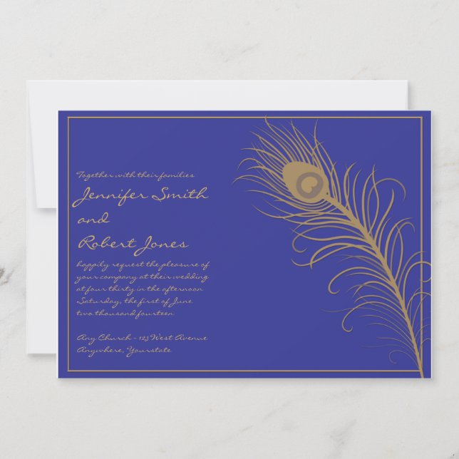 Plume de paon Faire-part de mariage (Devant)