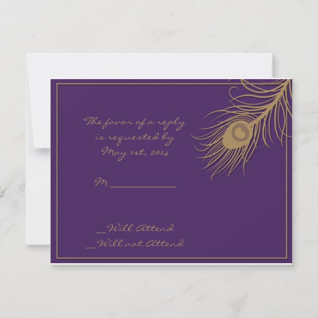 Plume Peacock dans Gold et Plum carte de réponse (Devant)