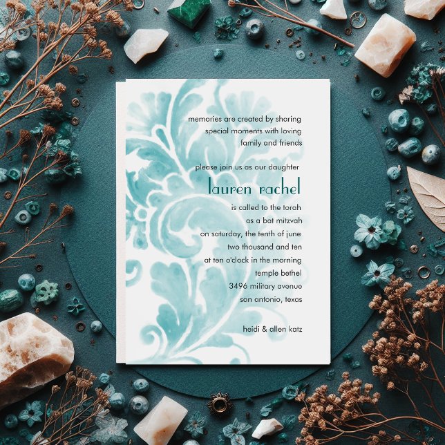 Plume Turquoise bat mitzvah Invitation (Créateur téléchargé)