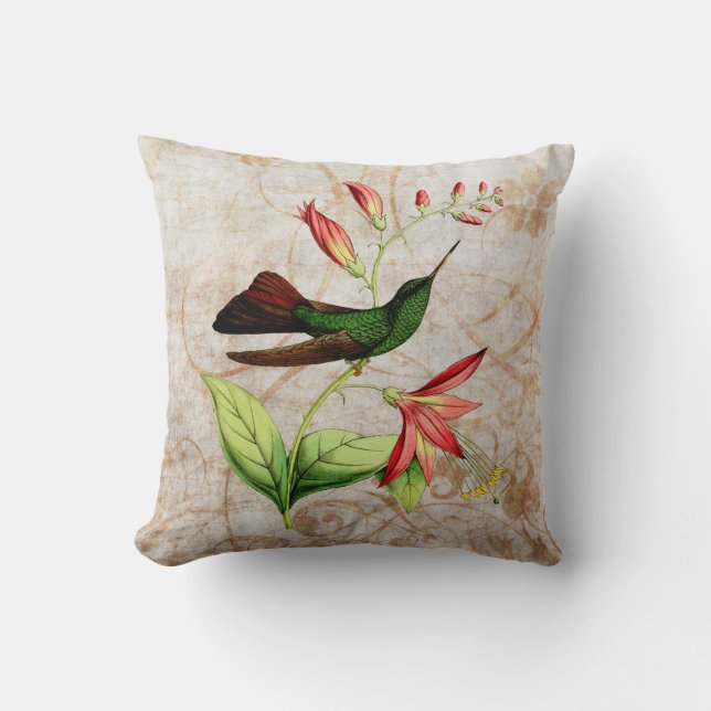 Plumeleteer Hummingbird Vintage Grunge Coussin (Recto)