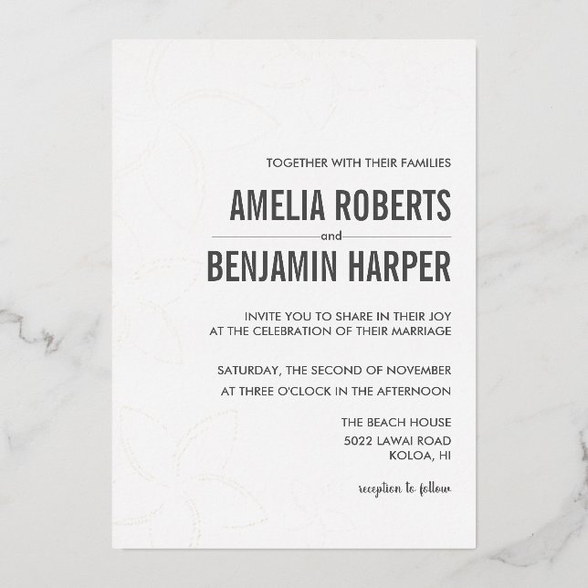 Plumeria dorée Faire-part de mariage avec huile ré (Recto)