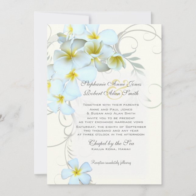 Plumeria Flourish Custom Wedding Invitation (Devant)
