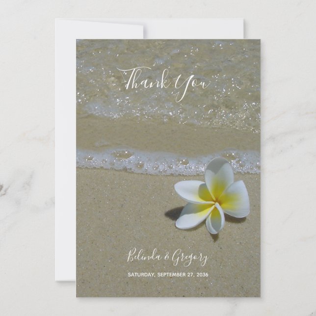 Plumeria Frangipani sur le sable Mariage Carte de  (Dos)