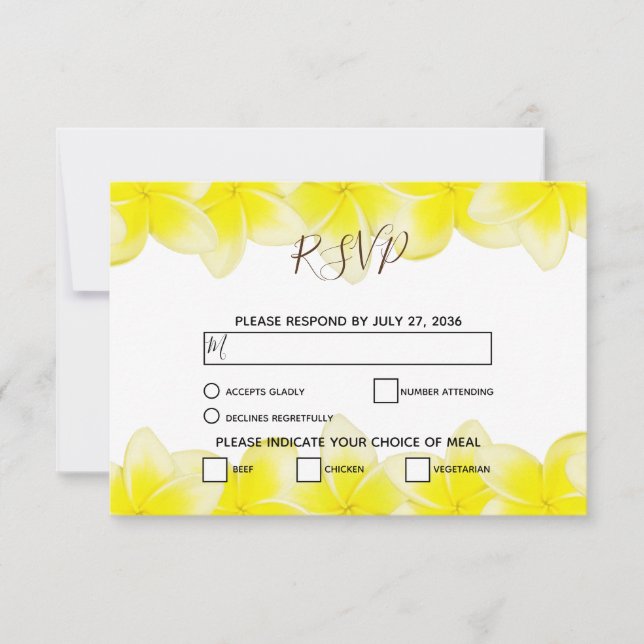 Plumeria jaune Frangipani Mariage Cartes RSVP (Devant)