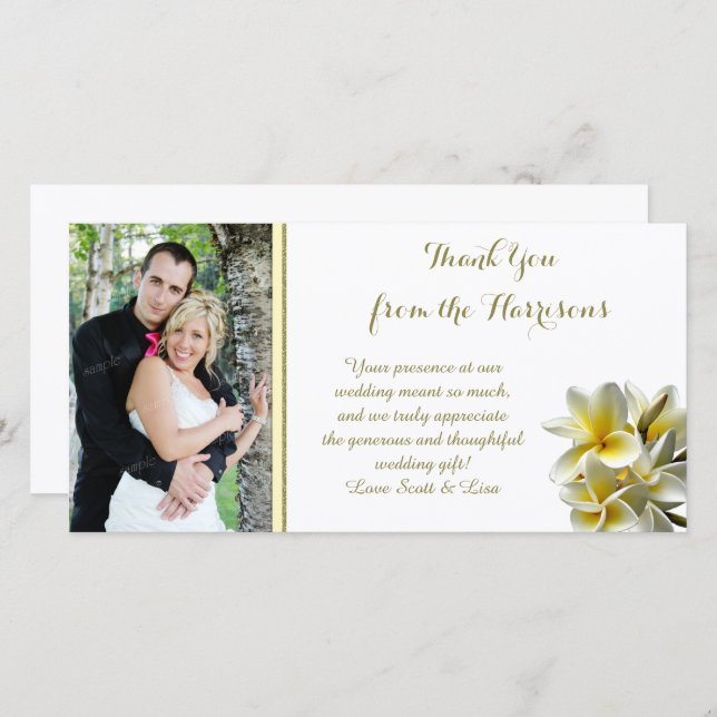 Plumeria Jaune Mariage photo Merci (Devant / Derrière)