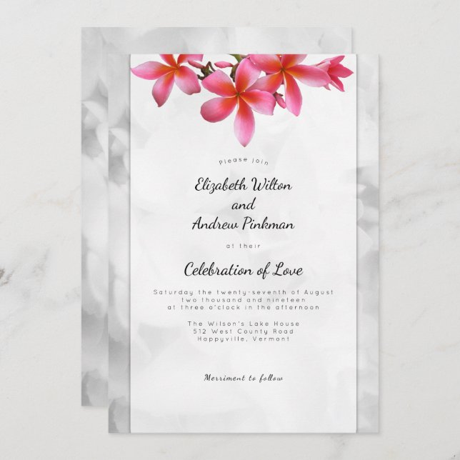 Plumeria Mariage Fête de l'Amour Invitation (Devant / Derrière)
