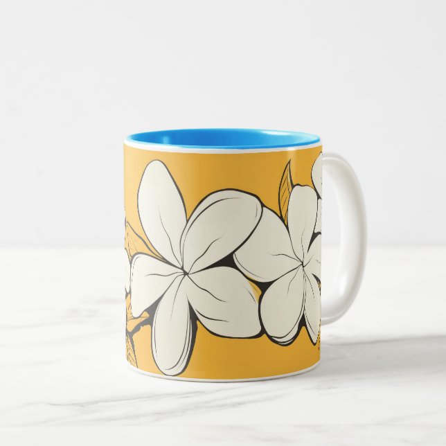 Plumeria Mug jaune/bleu à deux tons (Devant droit)