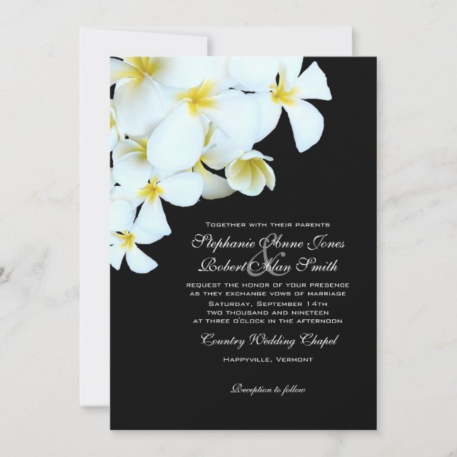 Plumeria Plage Noir et Blanc Invitations de mariag (Devant)