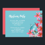 Plumeria rose Fleurs Noël Invitation<br><div class="desc">Fleurs tropicales et invitations à fêtes ornementales bleues pour la saison des fêtes. Bleu pâle avec grand design au bord. Le texte personnalisé est décalé et imprimé en bleu écrit à la main. Reverse est rose solide pour correspondre aux fleurs frangipaniennes hawaïennes réalistes.</div>