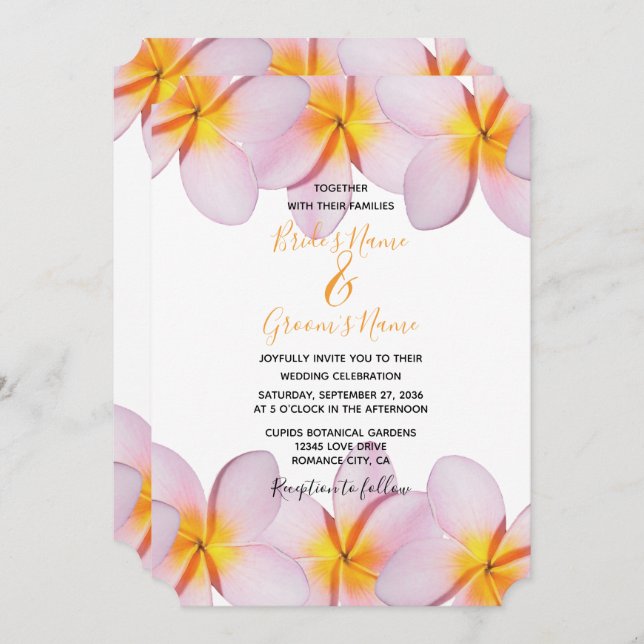 Plumeria rose Frangipani Invitations de mariage (Devant / Derrière)