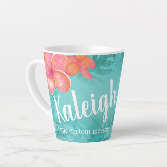 Plumeria tropicale Mug de café personnalisé (Angle gauche)