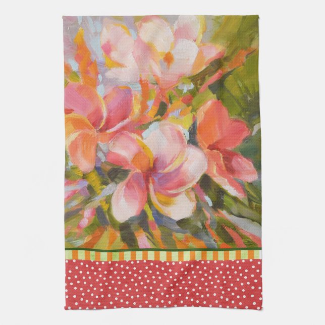 Plumeria Vert Fleur Rouge Serviette de cuisine (Vertical)