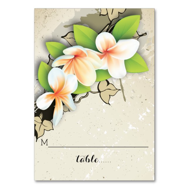 Plumeria vintage beige mariage repliée carte place (Par défaut)