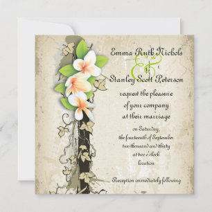 Plumeria vintage et faire-part de mariage beige de