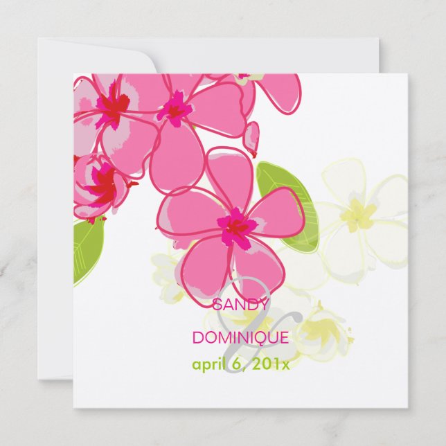 Plumerias roses invitations à un mariage (Devant)