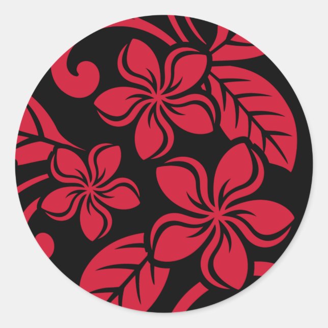 PLUMÉRIE DE L'ÎLE (NOIR/ROUGE) STICKER ROND CLASSI (Devant)