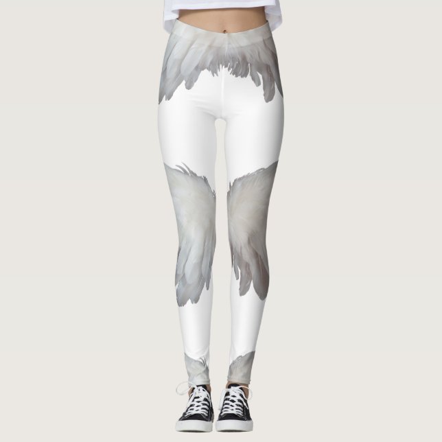 Plumes amusantes Ange ailes plumes Leggings blancs (Devant)