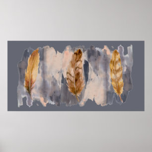 Plumes Aquarelle Gris Poster Brown Imprimer