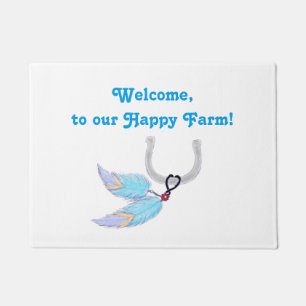 Plumes Bienvenue Joyeux tapis de portes de ferme
