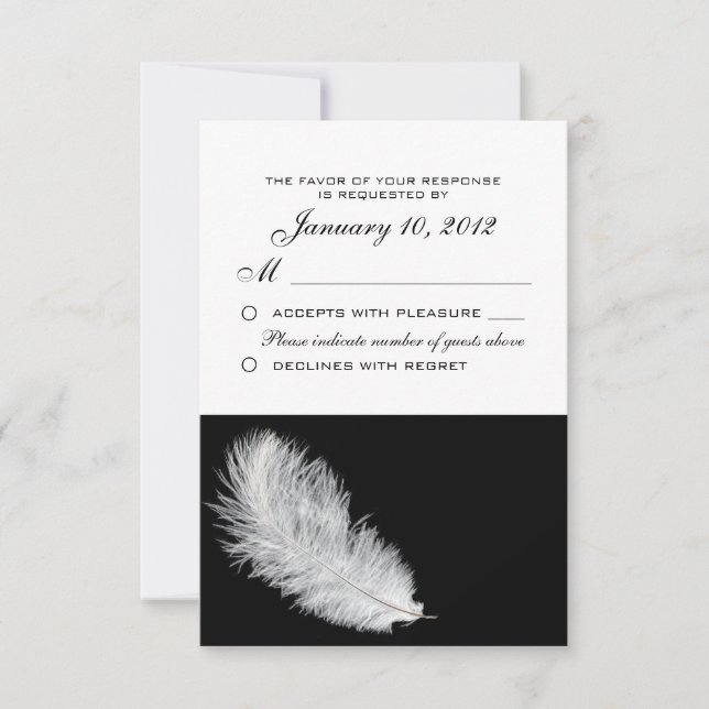 Plumes blanches noir RSVP personnalisé (Devant)