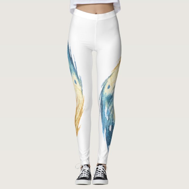 Plumes bleues élégantes sur leggings blancs (Devant)