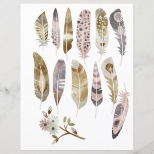 Plumes bohèmes à l'aquarelle à découper et à colle