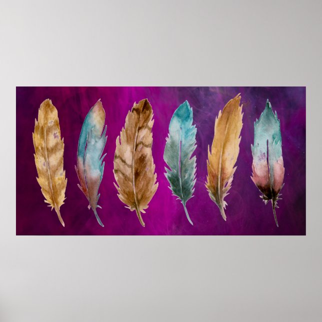 Plumes Brown bleues Poster violet Imprimer (Devant)