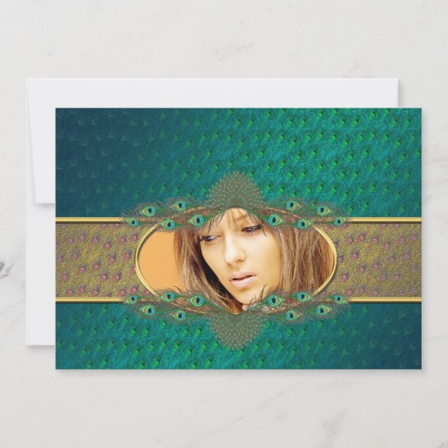 Plumes de paon doux 16 invitations photo (Devant)