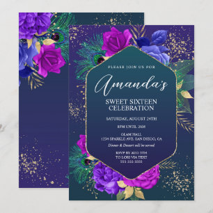 Plumes de paon et Invitation d'anniversaire floral