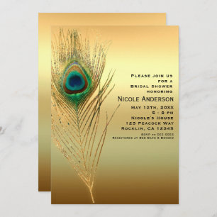 Plumes de paon or exotique Boho Chic Invitations