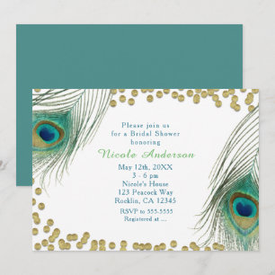Plumes de paon & points dorés Invitation Boho Glam