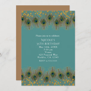 Plumes de paon & points dorés INVITATION DE TOUTE