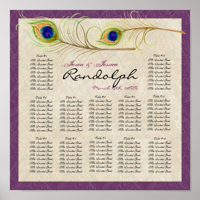 Plumes de paon Tableau de la table de la réception (Devant)