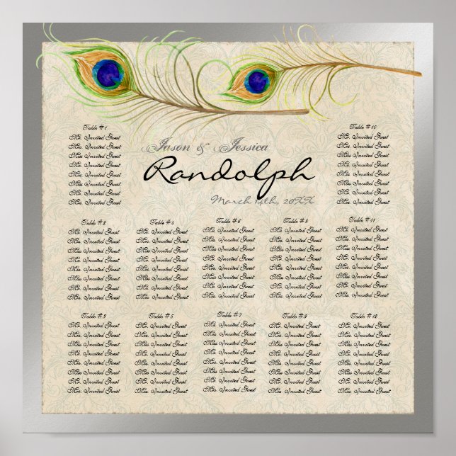 Plumes de paon Tableau de la table de la réception (Devant)