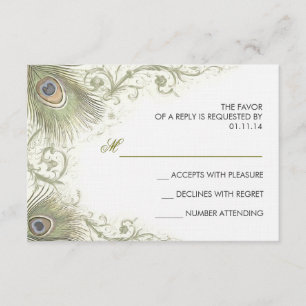 plumes de paon vert mariage vintage cartes RSVP