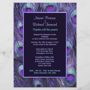 Plumes de paon violet 6,5 po x 8 Faire-part de mar