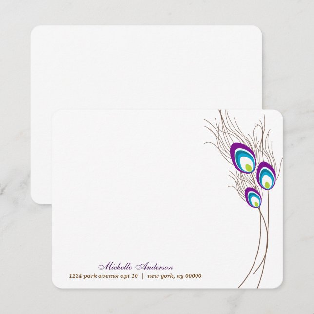 Plumes de paon violet Cartes à notes plates (Devant / Derrière)