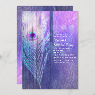 Plumes de paon violet Glam Boho Invitations