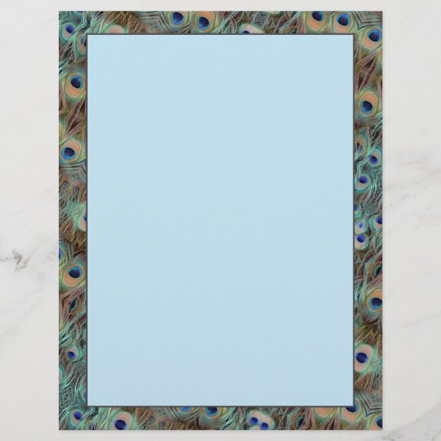 Plumes de queue de paon Design 8,5 x 11 Stationnai (Devant)