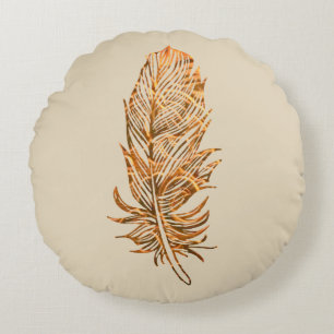 Plumes d'or Art Coussin rond