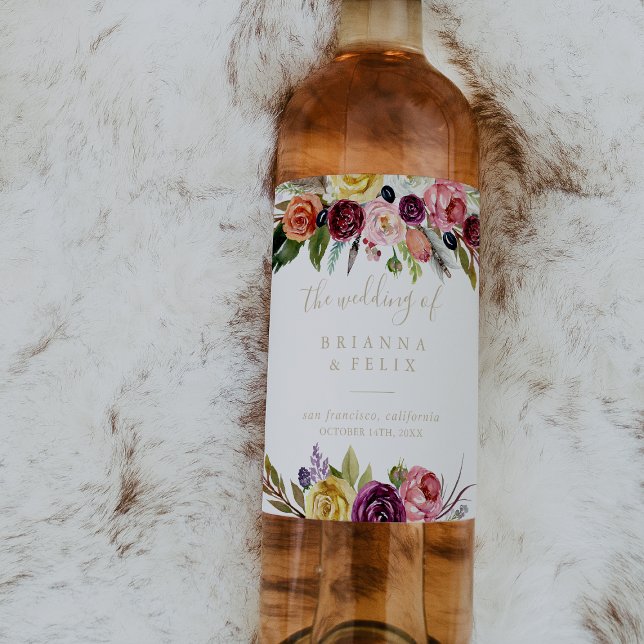 Plumes d'or Boho Mariage Tropical Étiquettes de vi (Créateur téléchargé)