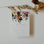Plumes d'or sauvage Boho Tropical Floral RSVP<br><div class="desc">Ces cartes RSVP à fleurs tropicales en plume sauvage d'or sont parfaites pour un mariage moderne. Le design se compose de plumes sauvages brunes peintes à la main,  jaune sauce,  blanc,  violet,  rose,  rousse,  bordeaux et baies bleues soigneusement disposées en de beaux bouquets.</div>
