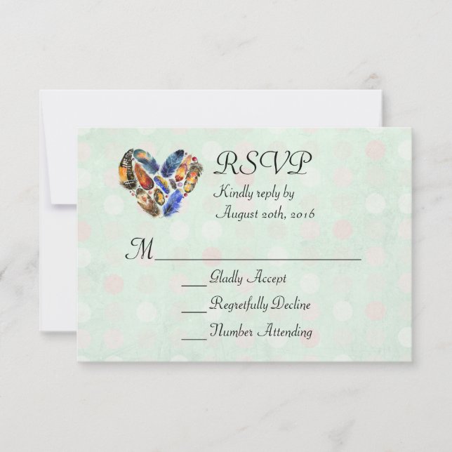 Plumes en forme de coeur Aquarelle Design RSVP (Devant)