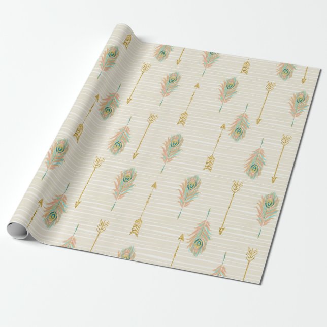 Plumes et papier en pastel d'enveloppe de cadeau (Déroulé)